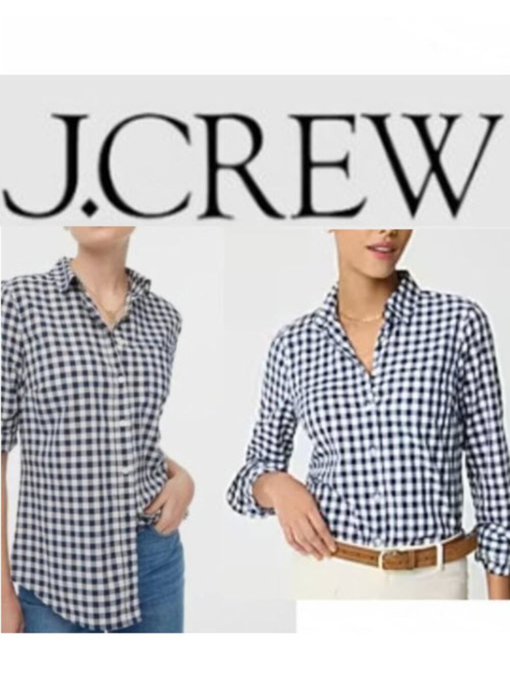 J.Crew Boy Shirt Navy White Gingham Plaid Button Down Cotton Size 8